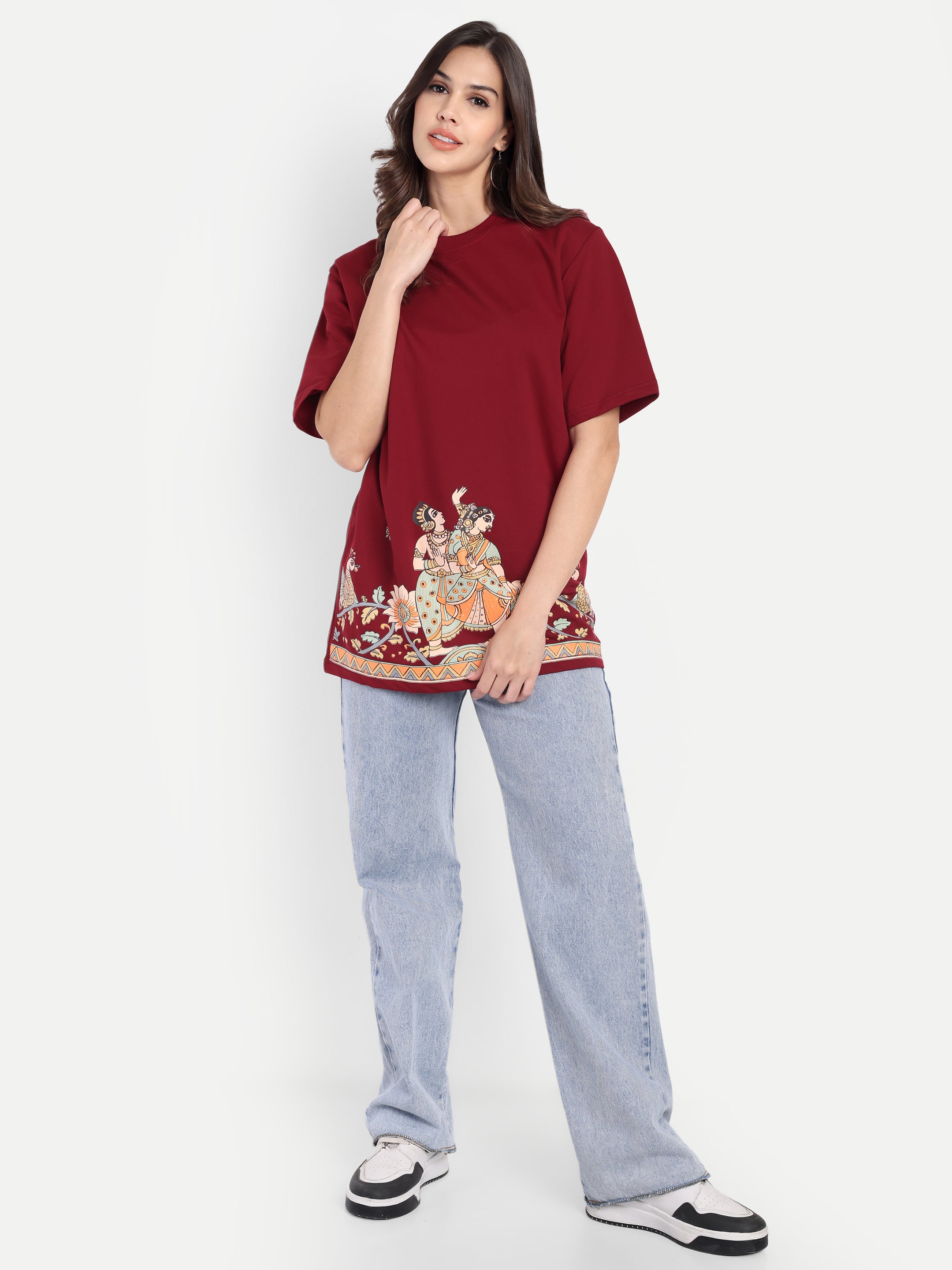 Oversized Girl Kalamkari Print T-Shirt