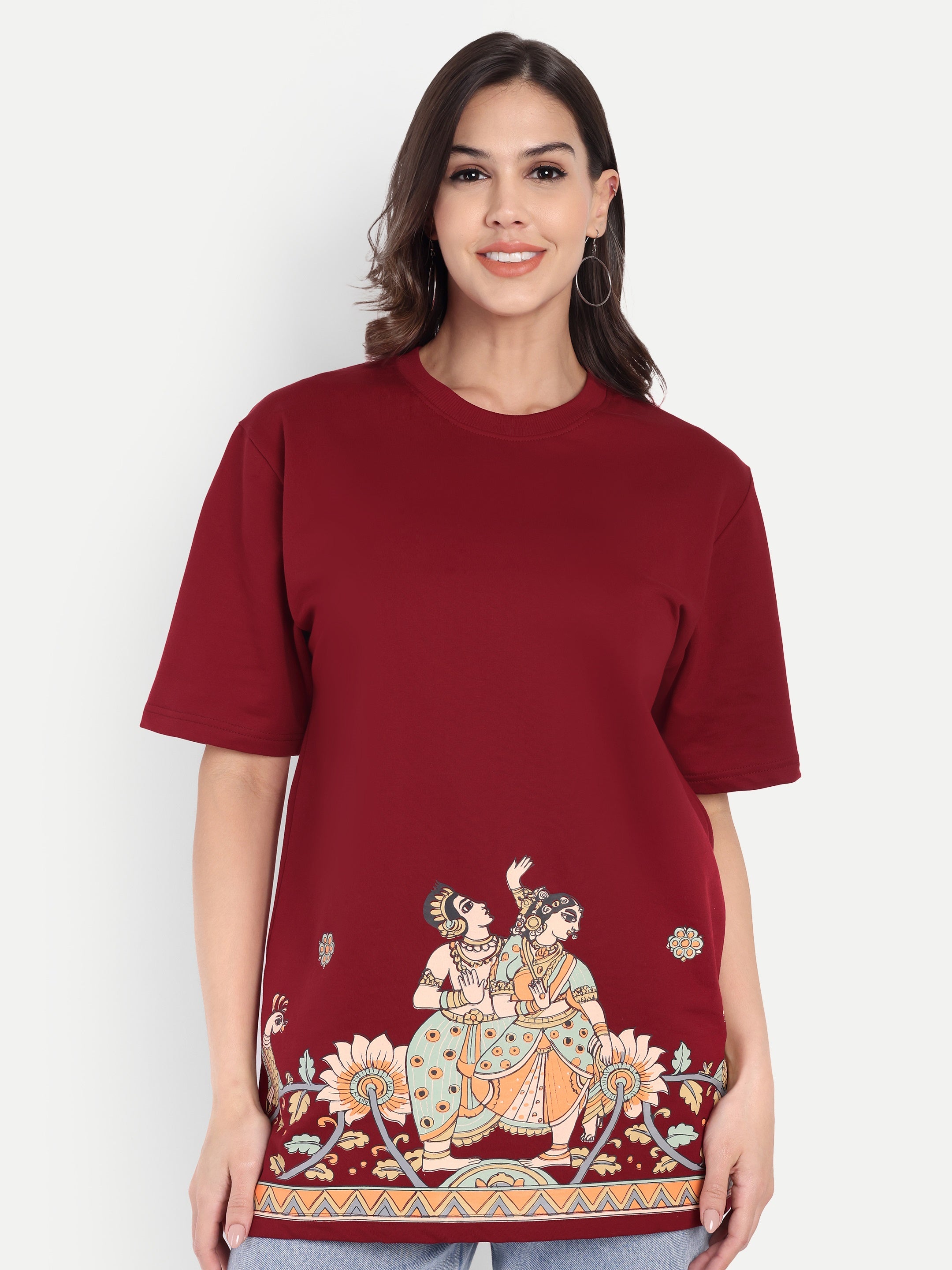 Oversized Girl Kalamkari Print T-Shirt