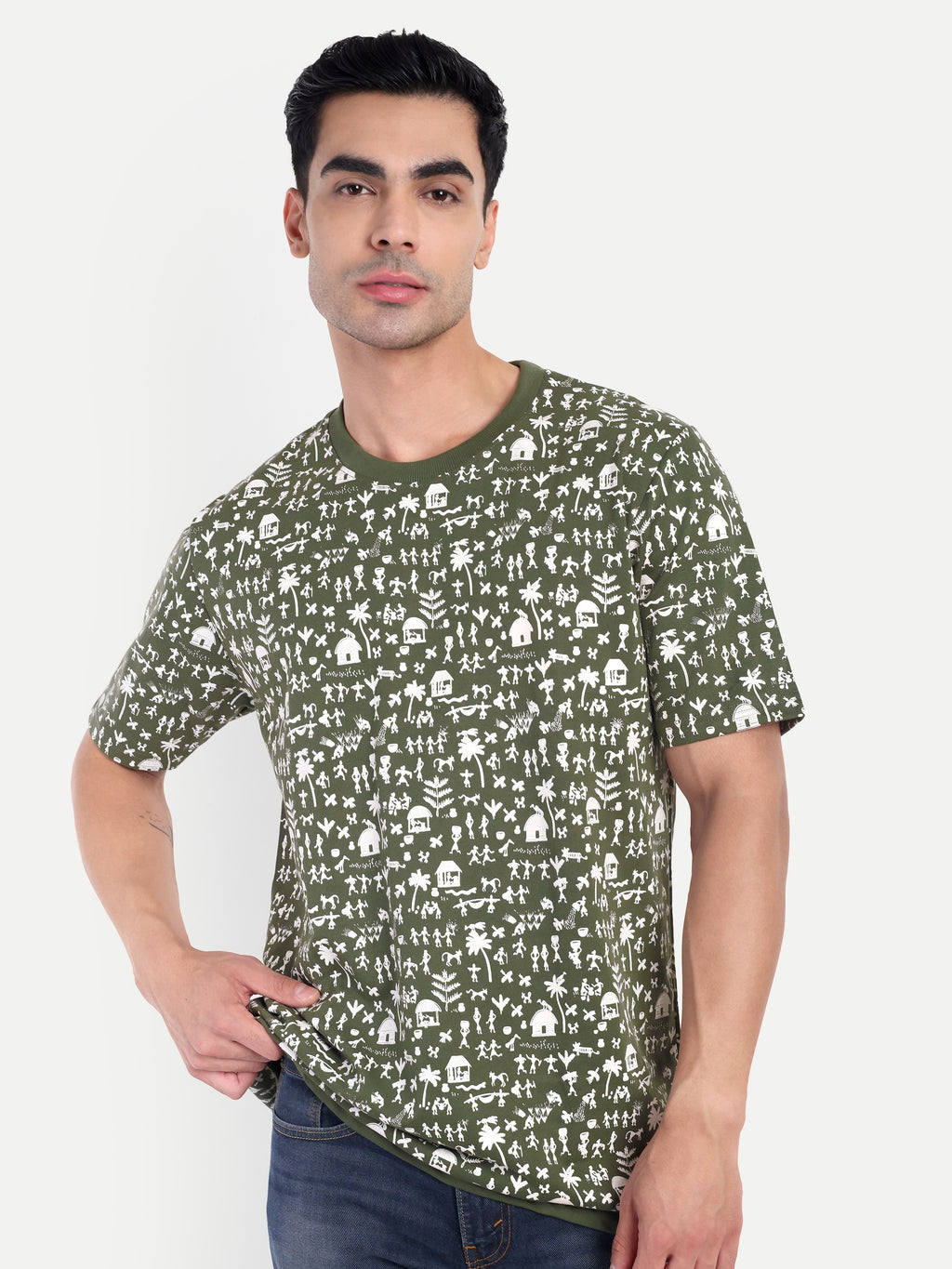 Olive Warli all over Print