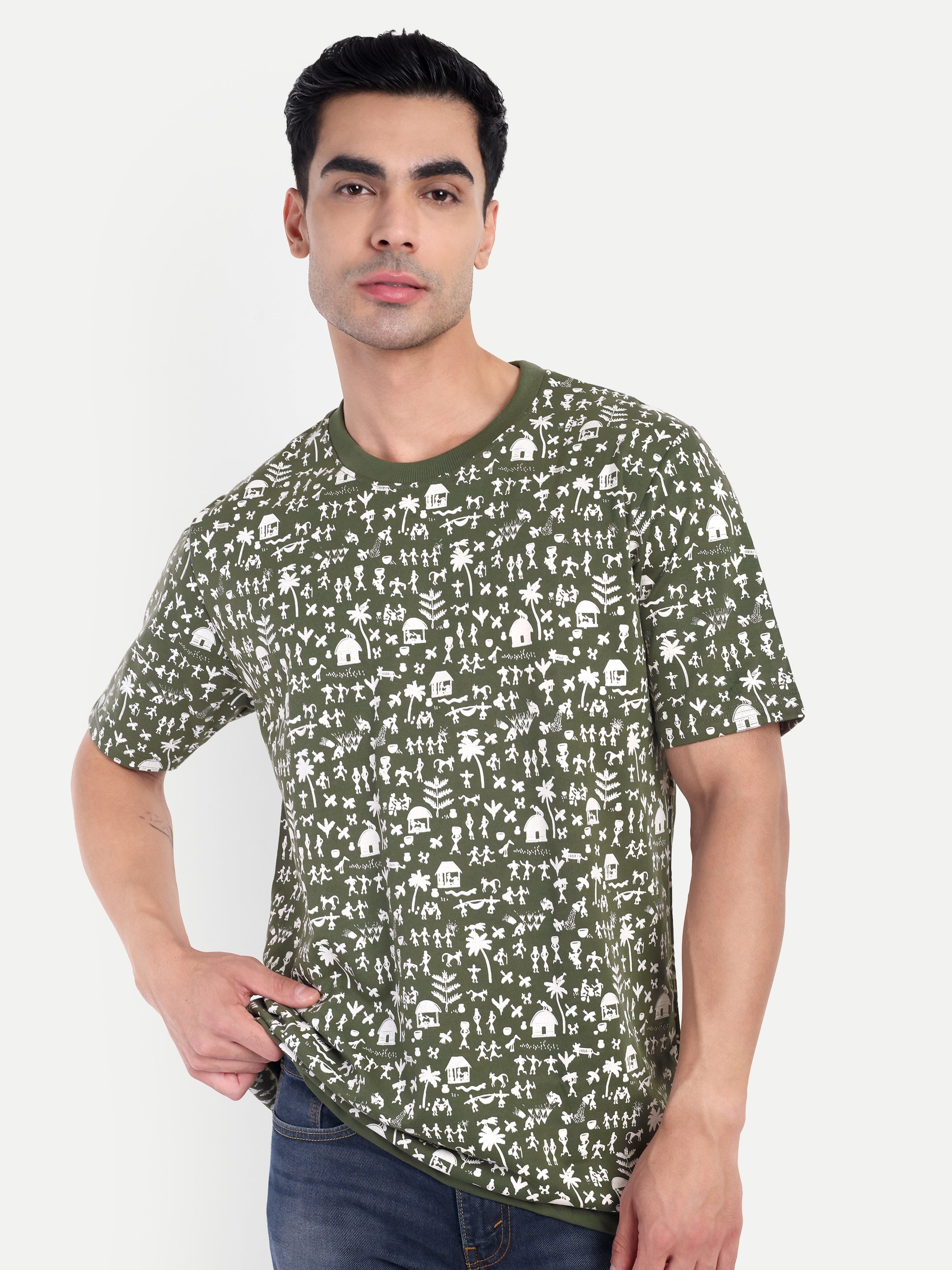Olive Warli all over Print