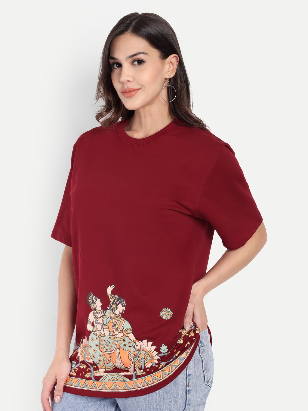 Oversized Girl Kalamkari Print T-Shirt