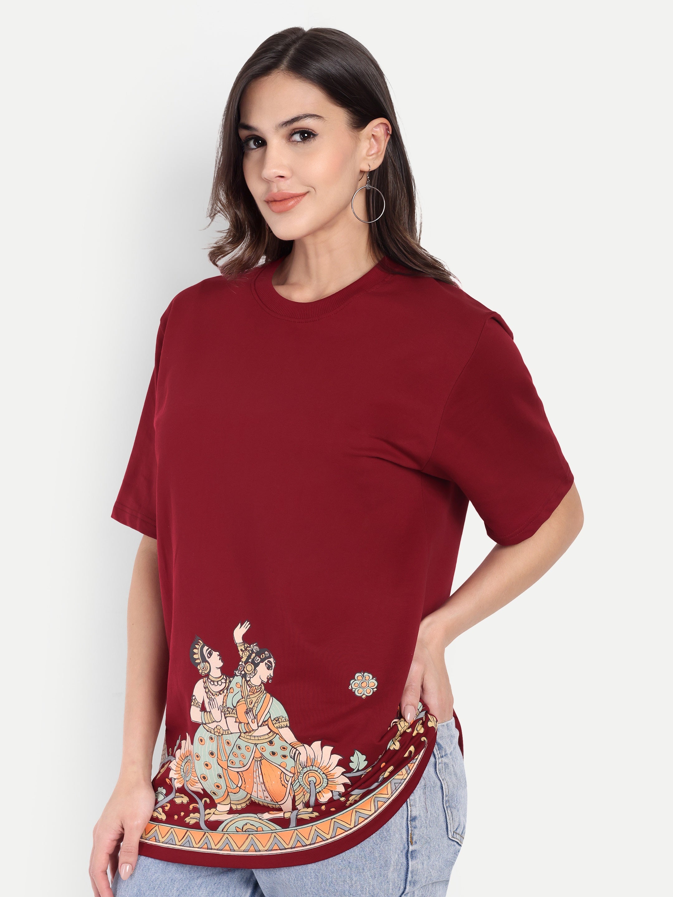 Oversized Girl Kalamkari Print T-Shirt