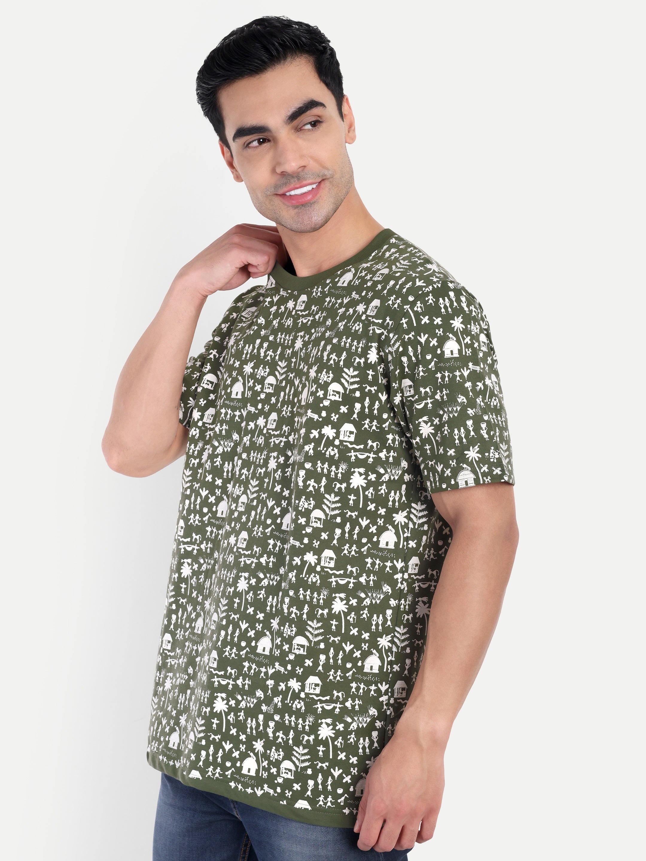 Olive Warli all over Print