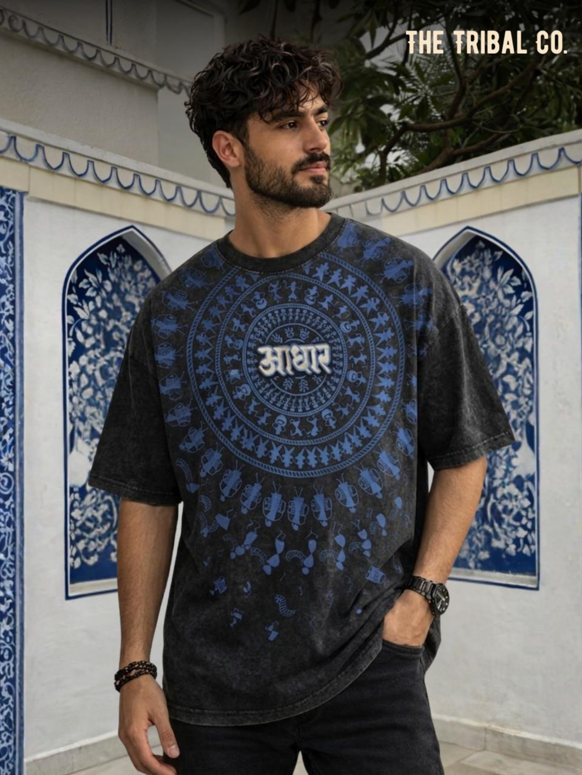 Warli Aadhar Acid Wash Oversized T-Shirt