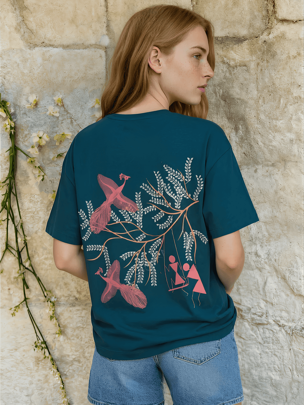 warli Bird Oversized T-Shirt