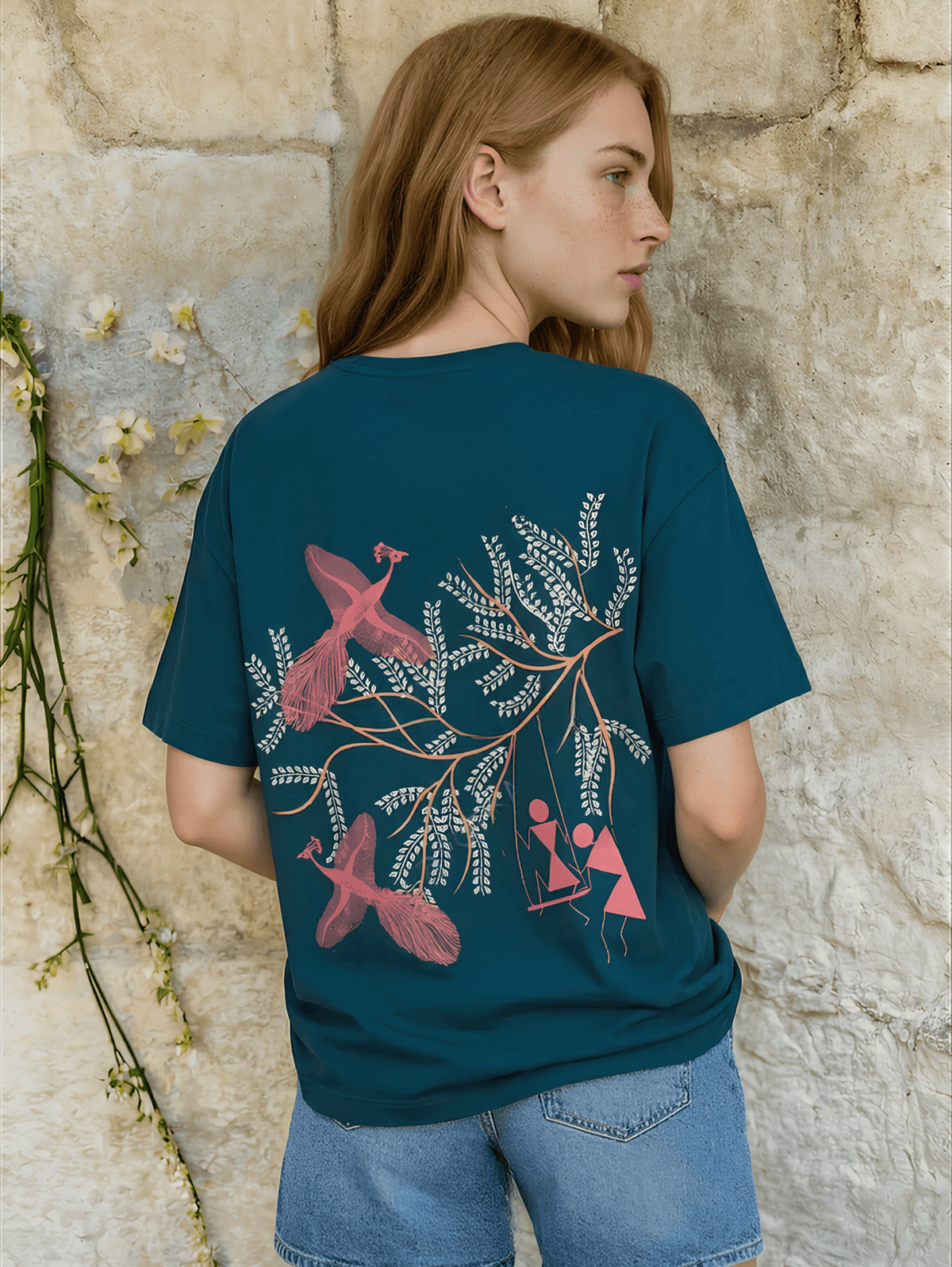 warli Bird Oversized T-Shirt