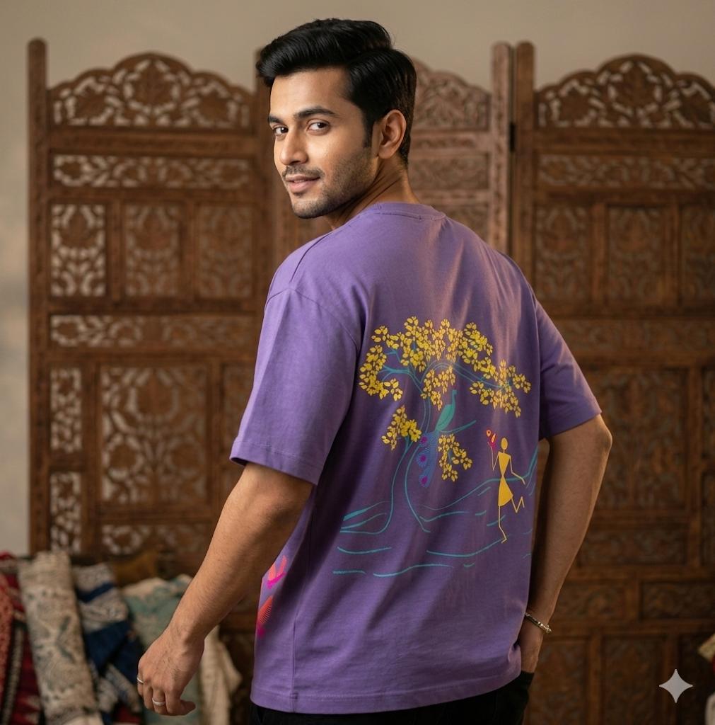 Warli Bird oversized T-Shirt